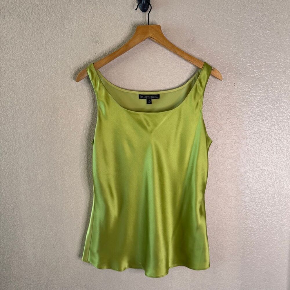 Lafayette 148 Silk Satin Tank Top Green Womens Size 10 Shiny Sleeveless Blouse